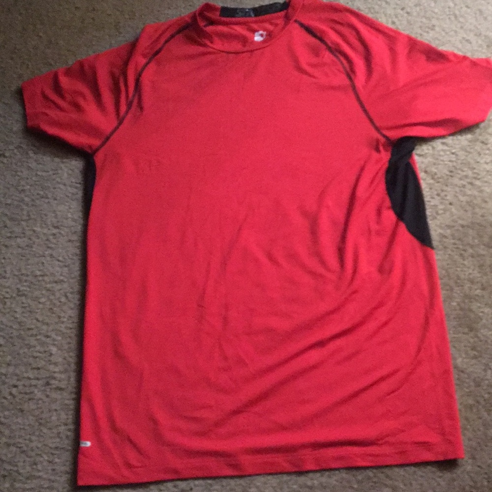 Red shirt with black strip shirt